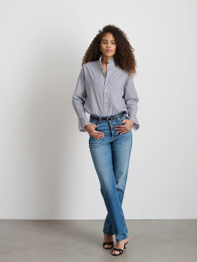 Shop Alex Mill Easy Ruffle Shirt In Skinny Stripe In Navy/white