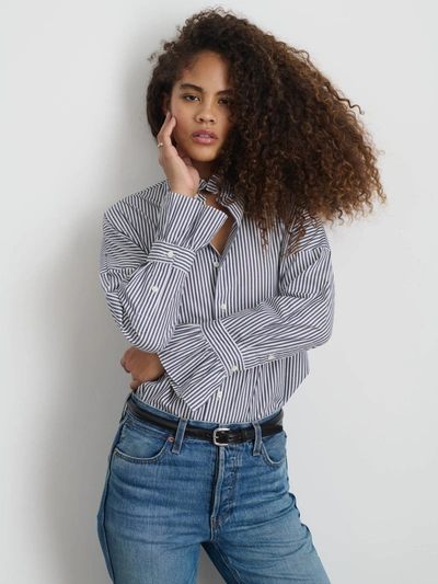 Shop Alex Mill Easy Ruffle Shirt In Skinny Stripe In Navy/white