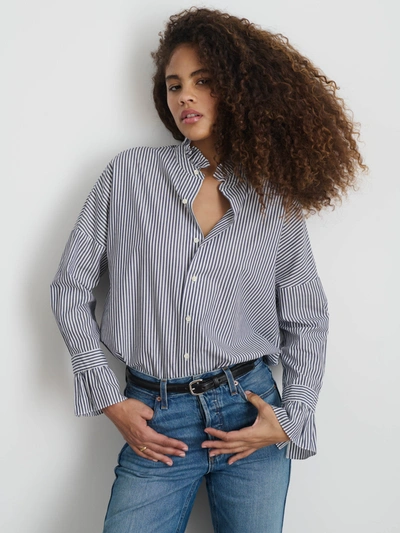 Shop Alex Mill Easy Ruffle Shirt In Skinny Stripe In Navy/white