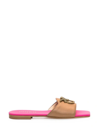 Shop Pinko Leather Slipper Sandal In Beige