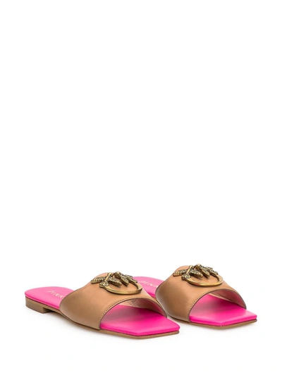 Shop Pinko Leather Slipper Sandal In Beige