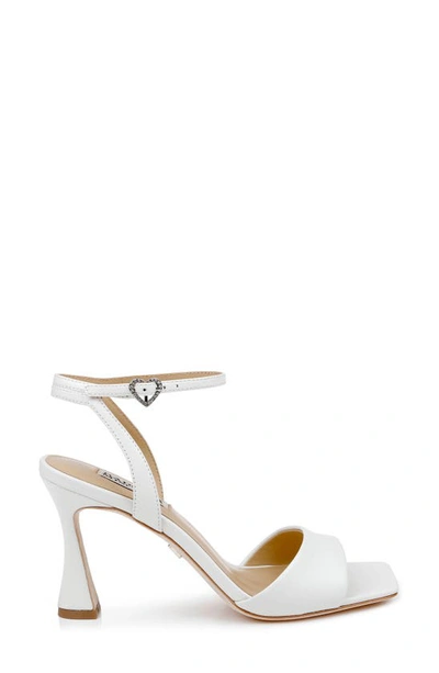 Badgley Mischka Cady Leather Crystal Heart Ankle-strap Sandals In Soft White