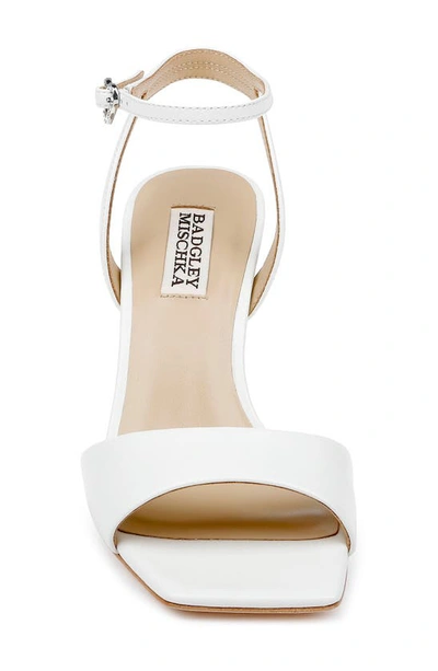 Badgley Mischka Cady Leather Crystal Heart Ankle-strap Sandals In Soft White