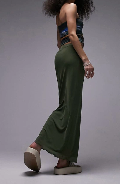Shop Topshop Lace Trim Mesh Maxi Skirt In Khaki