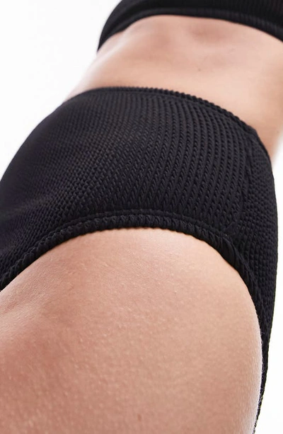 Topshop Textured High Waist Bikini Bottoms In Black