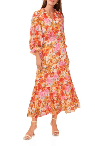 Shop Vince Camuto Floral Smocked Waist Maxi Dress In Tulip Red