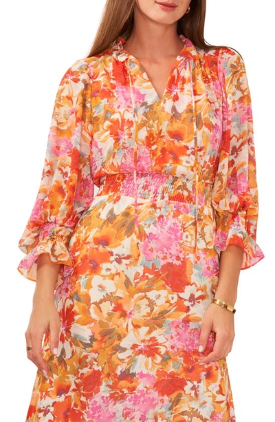 Shop Vince Camuto Floral Smocked Waist Maxi Dress In Tulip Red