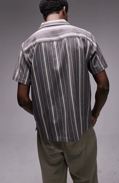 Shop Topman Vertical Stripe Regular Fit Camp Shirt In Grey Multi