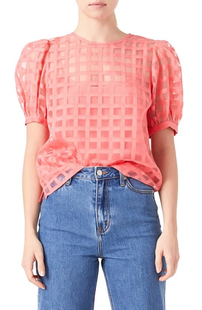 Shop English Factory Windowpane Sheer Top In Coral