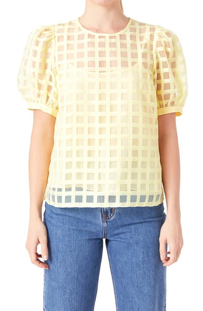 Shop English Factory Windowpane Sheer Top In Light Yellow