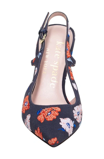 Shop Kate Spade Valerie Embroided Pointed Toe Slingback Pump In Cptn Nvy Dotty Flora