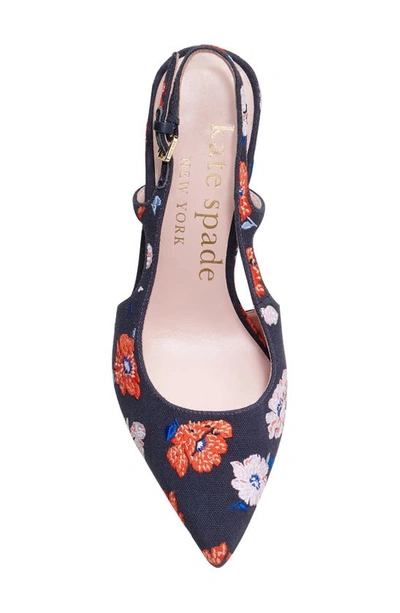 Shop Kate Spade Valerie Embroided Pointed Toe Slingback Pump In Cptn Nvy Dotty Flora