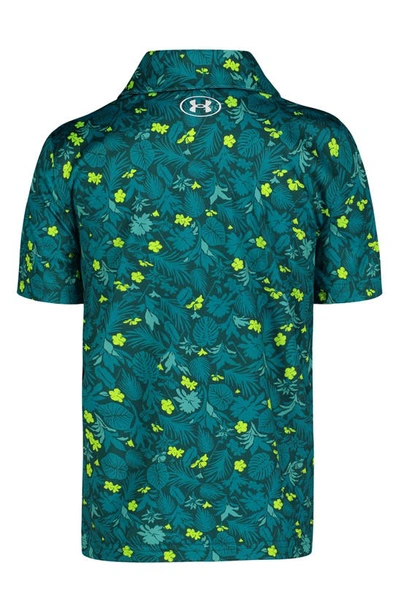 Shop Under Armour Kids' Match Play Leaf Print Performance Polo In Hydro Teal