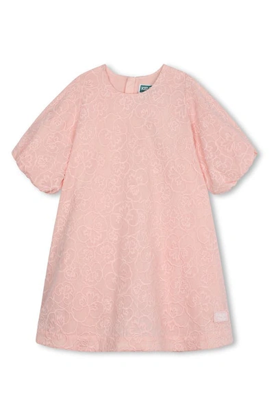 Shop Kenzo Kids' Floral Embroidered Cotton Shift Dress In Veiled Pink