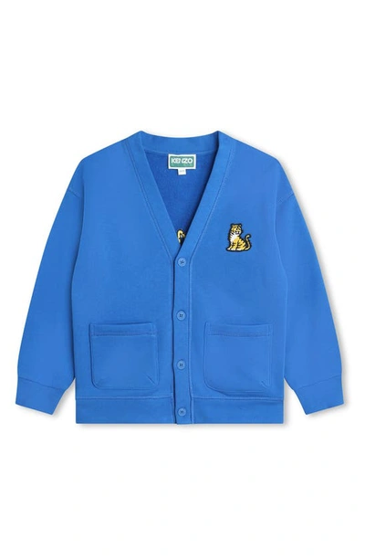 Shop Kenzo Kids' Embroidered Fleece Cardigan In Electric Blue