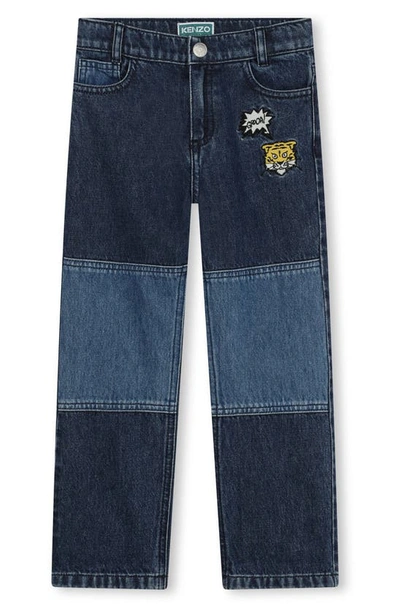 Shop Kenzo Kids' Colorblock Straight Leg Jeans In Bleach