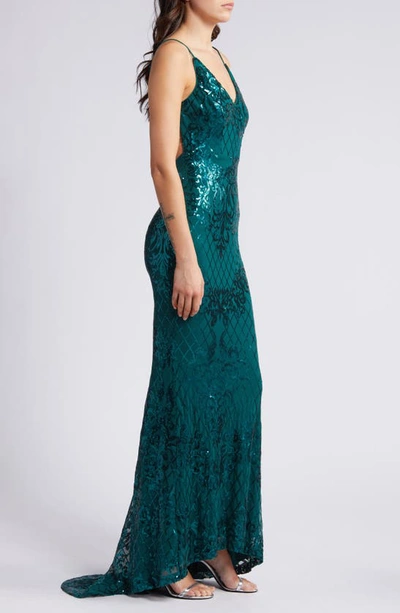 Shop Lulus Glowing All Night Emeral Sequin Sleeveless Mermaid Gown In Emerald