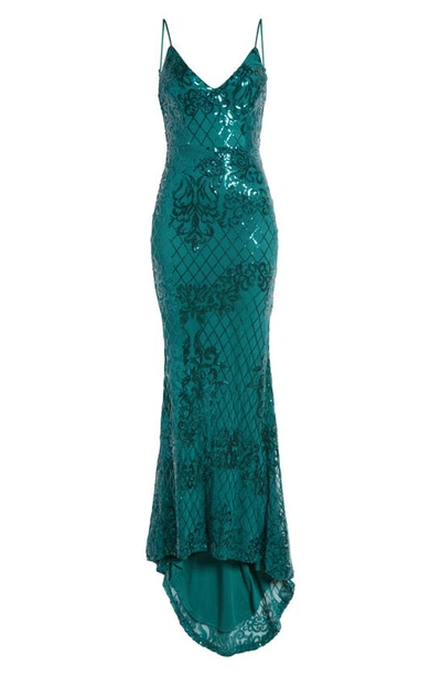 Shop Lulus Glowing All Night Emeral Sequin Sleeveless Mermaid Gown In Emerald
