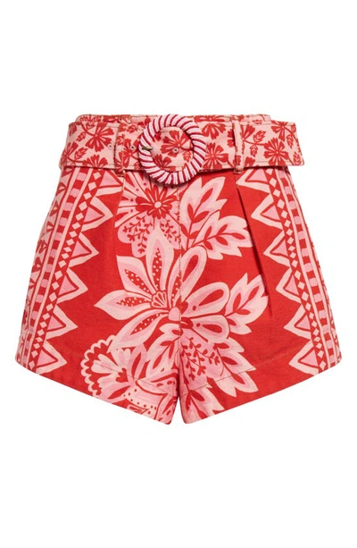 Shop Farm Rio Flora Tapestry Belted Shorts In Flora Tapestry Red