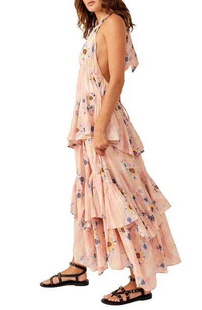 Shop Free People Stop Time Floral Tiered Ruffle Cotton Maxi Dress In Blush Combo