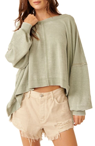 Shop Free People Daisy Oversize Cotton Blend Sweatshirt In Washed Army
