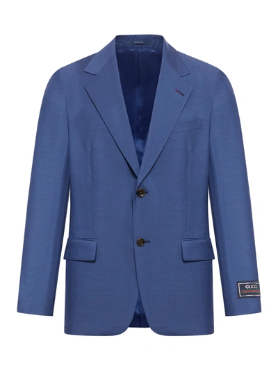 Shop Gucci Elegant Jacket In Mohair Wool With Label In Blue