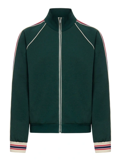 Shop Gucci Gg Jacquard Jersey Zip Jacket In Green