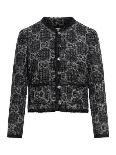 Shop Gucci Gg Tweed Jacket In Grey