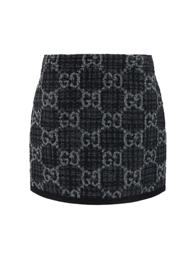 Shop Gucci Gg Tweed Skirt In Grey