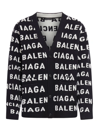 Shop Balenciaga Logo Allover Cardigan In Black