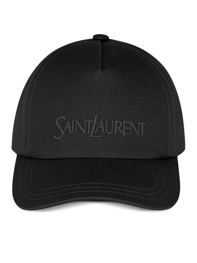 Shop Saint Laurent Logo-embroidered Gabardine-weave Cap In Black