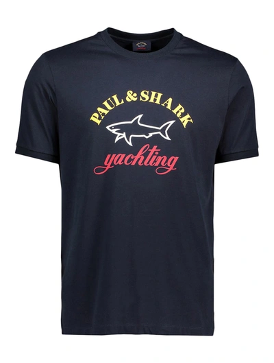 Shop Paul & Shark Organic Cotton T-shirt With Printed Logo In Blue