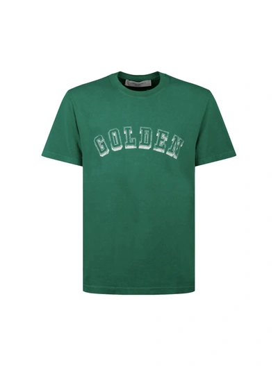 Shop Golden Goose T-shirt With Green Logo Print