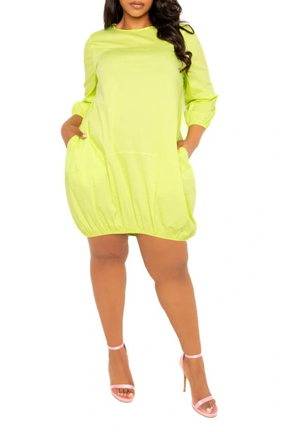Buxom Couture Bubble Hem Cotton Blend Poplin Dress In Apple Green