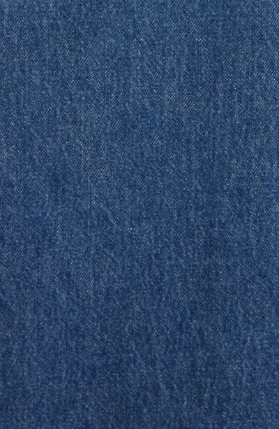Shop Versace Medusa Embroidered Logo Denim Trucker Jacket In Medium Blue