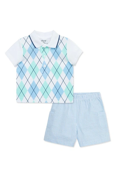 Shop Little Me Argyle Cotton Polo & Stripe Shorts Set In Blue