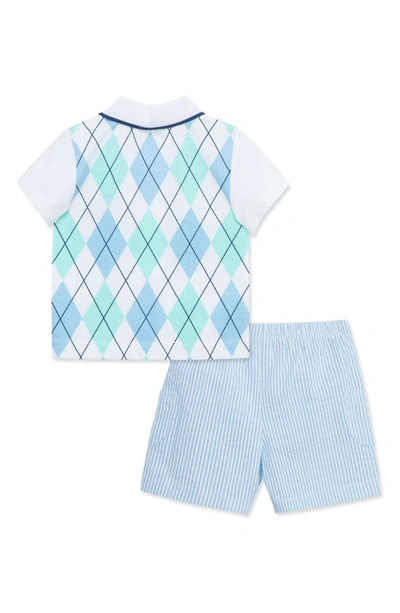 Shop Little Me Argyle Cotton Polo & Stripe Shorts Set In Blue