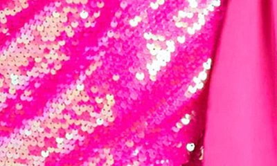 Shop Nadine Merabi Izzie Sequin Long Sleeve Wrap Dress In Bright Pink