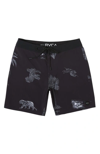 Shop Rvca Pigment Board Shorts In Black/ White