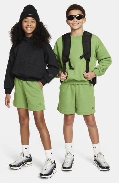 Shop Nike Kids' Icon Fleece Shorts In Chlorophyll/ Sail/ Treeline