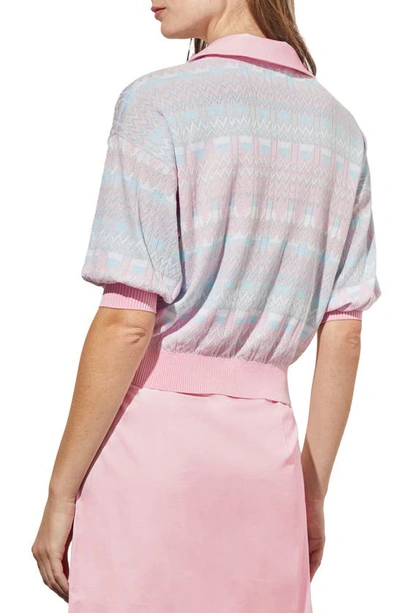 Shop Ming Wang Puff Sleeve Pointelle Top In Perfect Pink Multi