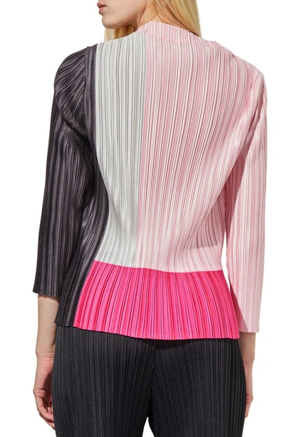 Shop Ming Wang Pleated Colorblock Crêpe De Chine Top In Perfect Pink Multi