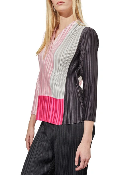 Shop Ming Wang Pleated Colorblock Crêpe De Chine Top In Perfect Pink Multi