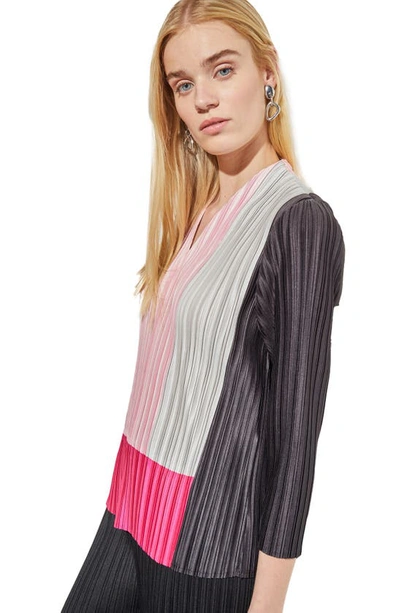 Shop Ming Wang Pleated Colorblock Crêpe De Chine Top In Perfect Pink Multi