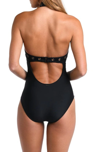 Shop L Agence Gabrielle Grommet Halter One-piece Swimsuit In Black