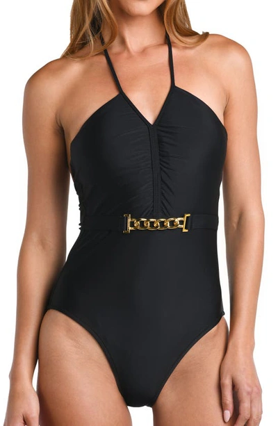 Shop L Agence Leila Halter One-piece Swimsuit In Black
