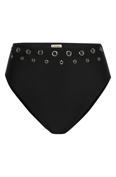 Shop L Agence Vanessa Grommet High Waist Bikini Bottoms In Black