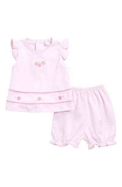 Shop Kissy Kissy Strawberry Embroidered Pima Cotton Top & Shorts Set In Pink