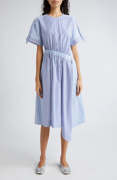 Shop 3.1 Phillip Lim / フィリップ リム Mixed Stripe Asymmetric Cotton Midi Dress In Oxford Blue Multi