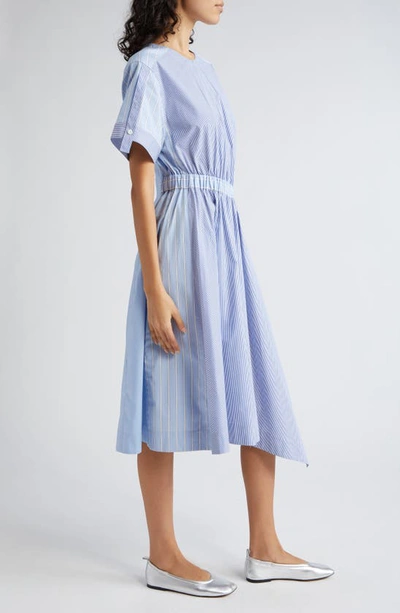 Shop 3.1 Phillip Lim / フィリップ リム Mixed Stripe Asymmetric Cotton Midi Dress In Oxford Blue Multi